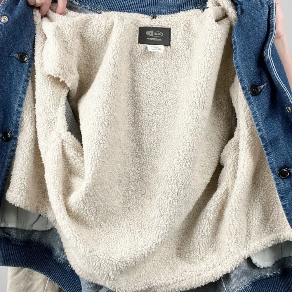 Vintage Denim Bomber Varsity Trucker Sherpa Lined Oversized Jean Jacket Coat - Picture 6 of 7